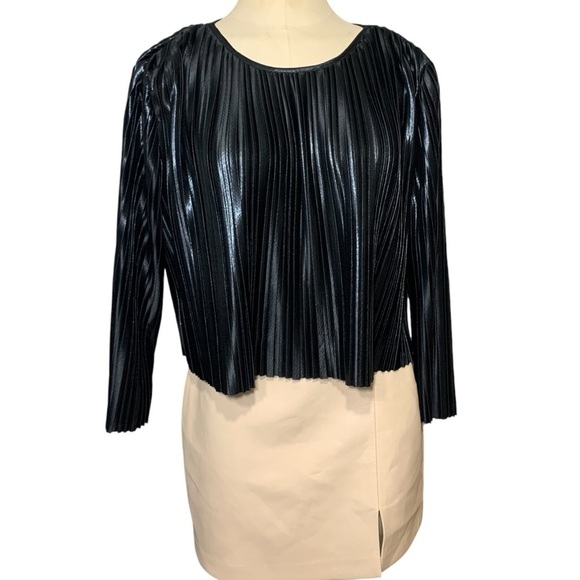 Zara Pleated Crop Top Blouse Shimmery Black Sz S Puff Sleeve Dark Feminine Glam - Picture 3 of 15